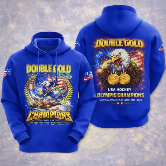 USA Hockey Olympic Team Champions 2026 All-over Print Royal Blue-White Hoodie