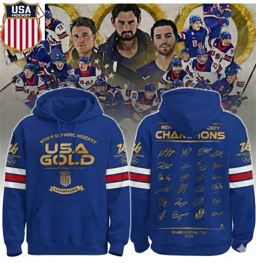 Discover USA Olympic Hockey Champions All Players Signature 2026 All-over Print Hoodie