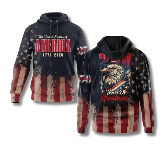 Discover America 250th Anniversary Hoodie  1776-2026 Patriotic Eagle Flag Pullover  250