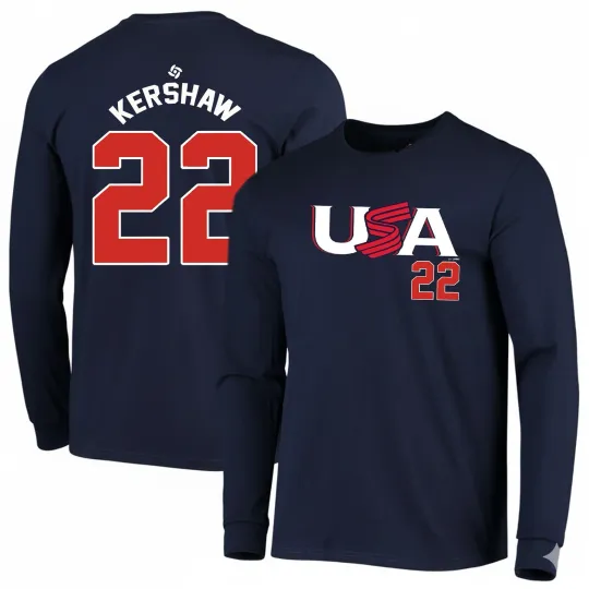 Discover Clayton Kershaw #22 Player World Baseball Classic 2026 USA Team Long Sleeve