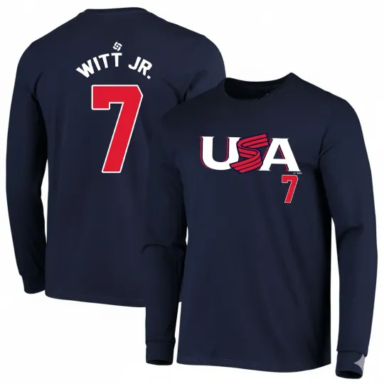 Discover Bobby Witt Jr. #7 Player World Baseball Classic 2026 USA Team Long Sleeve