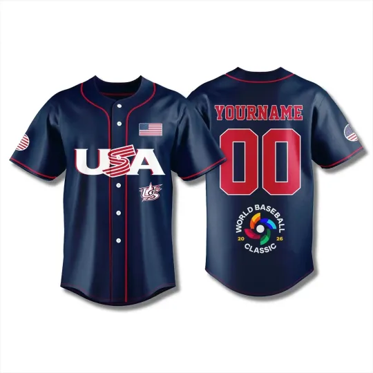 Discover Pesonalized World Baseball Classic 2026 USA Team Navy Jersey Shirt
