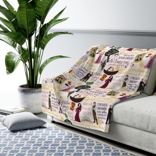 Discover Tangled Princess Rapunzel Inspired Sherpa Fleece Blanket Throw Hand Drawn Art Gift Disneyland Ride World Kingdom Lanterns Flynn Gothel