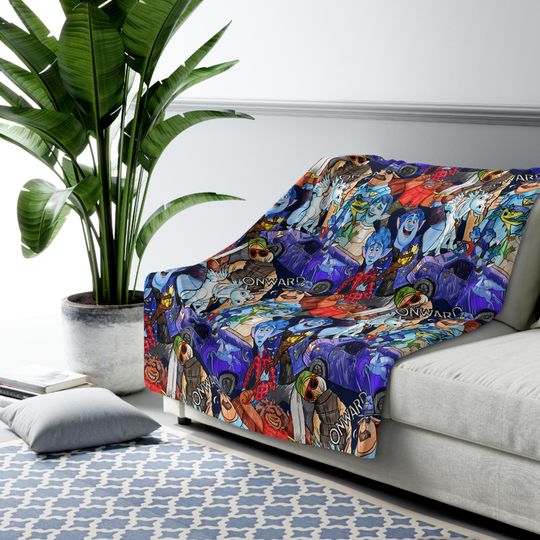 Discover Onward Inspired Sherpa Fleece Blanket Throw Hand Drawn Art Gift Disneyland Magic Kingdom World Parks Barley Mighty Warrior Quest