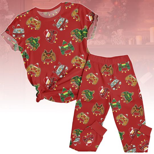 Discover Gamer Christmas Pajamas Set, Video Game Controller Holiday PJs, Funny Gaming Sleepwear, Xmas Gift for Men Women