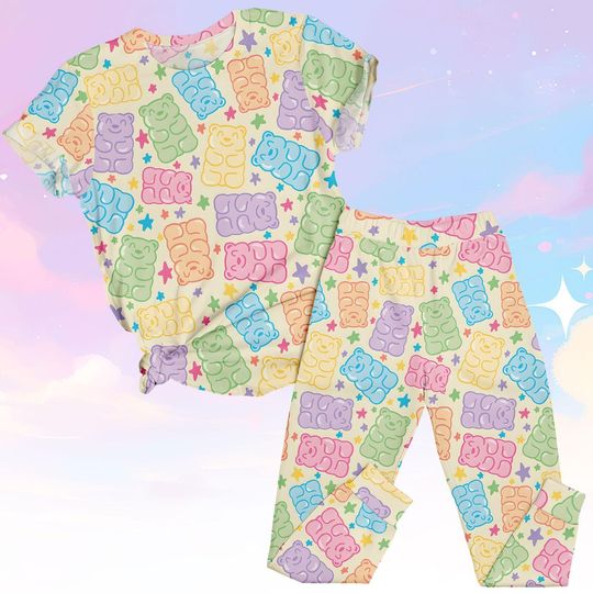 Discover Gummy Bear Tee & Pants PJs, Candy Matching Pajamas Set, Bear T-Shirt Pajamas, Family Sleepwear, Cute Gift for Kids