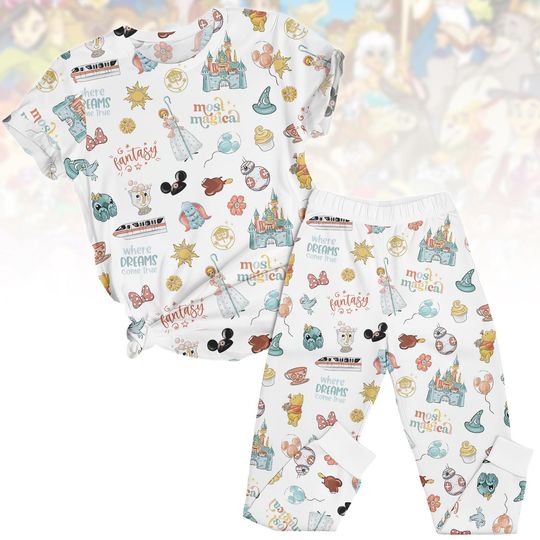 Discover Disney Tee & Pants PJs, Magical Kingdom Matching Pajamas Set, Fantasy T-Shirt Pajamas, Family Sleepwear, Gift for Disney Fan