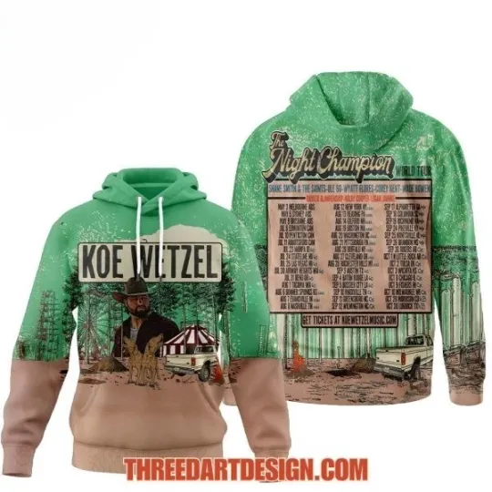 Discover Koe Wetzel The Night Champion World Tour Hoodie 3D