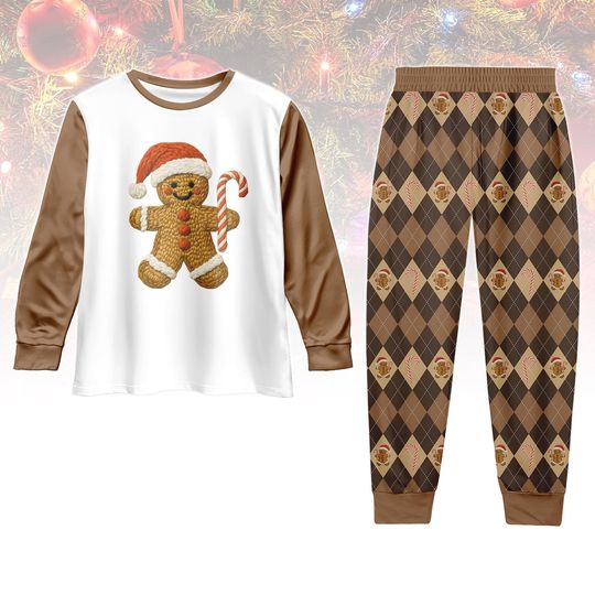 Discover Gingerbread Xmas Pajamas, Candy Cane Long Sleeve PJs, Xmas Long Tee & Pants PJs, Cookie Pajamas Set, Xmas Sleepwear Gift