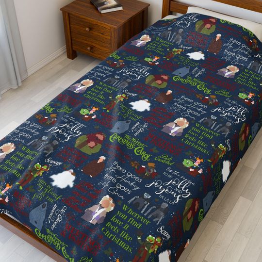 Muppets Christmas Carol Inspired Velveteen Plush Blanket Hand Drawn Disney Disneyland Movie Quotes Scrooge