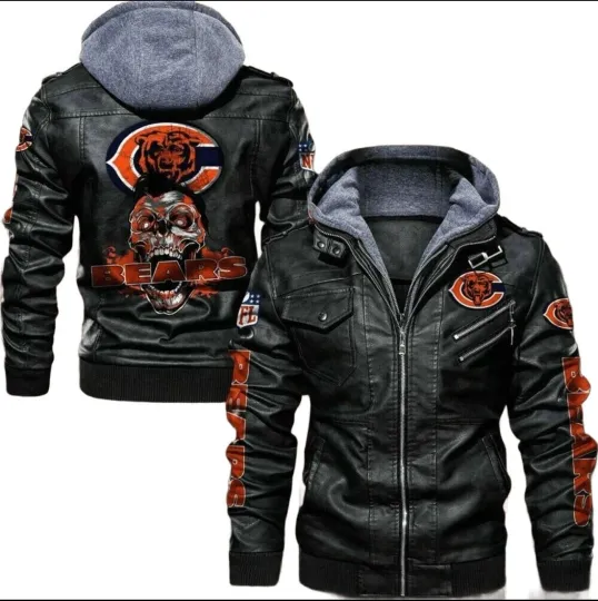 Chicago Bears Mens Vintage Leather Jacket Flight Bomber Hoodies Motorcycle Coat