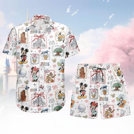 Discover Cartoon Character Hawaiian Shirt & Shorts, Mickey Mouse Men Shorts, Summer Outfit, Fun Gift For Fans