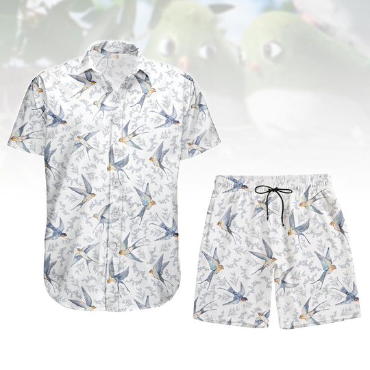 Discover Bird Pattern Hawaiian Shirt & Shorts, Nature Button Shirt, Bird Men Shorts, Vacation Outfit, Gift For Him