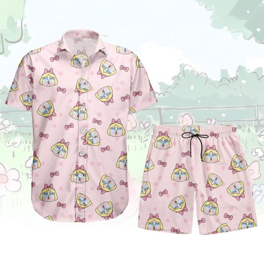 Discover Cute Cartoon Hawaiian Shirt & Shorts, Summer Pajama Outfit, Matching Top Shorts for Women, Gift For Her