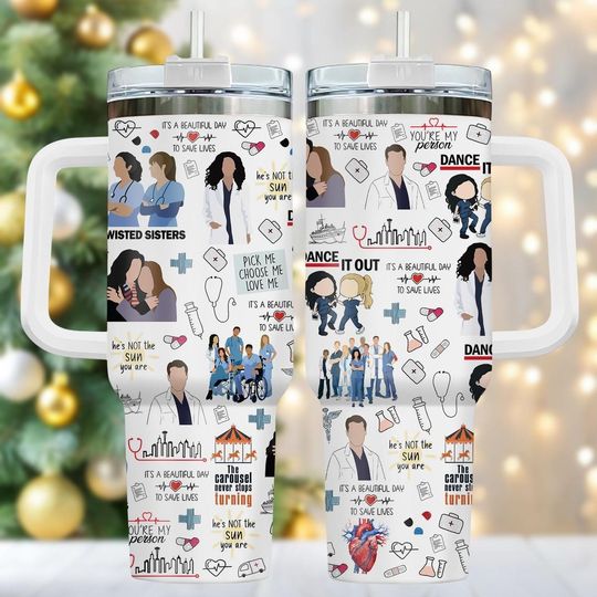 Discover Medical Drama 40oz Tumbler, Stainless Tumbler With Handle, Perfect Coffee Cup Gift For Her, Grey's Anatomy Drinkware, Holiday Gift Idea