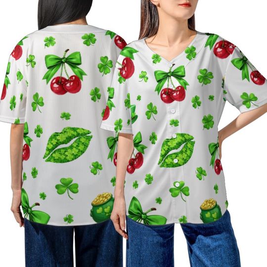 Discover St. Patrick's Day Baseball Jersey, Shamrock  Cherry Print Design, Unisex Holiday Shirt