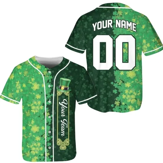 Discover Custom Green Shamrocks St. Patrick’s Day Lucky Irish Baseball Jersey Shirt