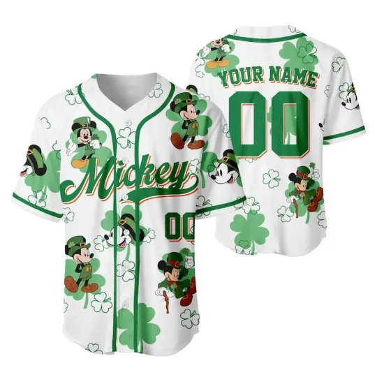 Discover Personalized Mickey Mouse Lucky Shamrocks Patrick's Day Baseball Jersey Shirt