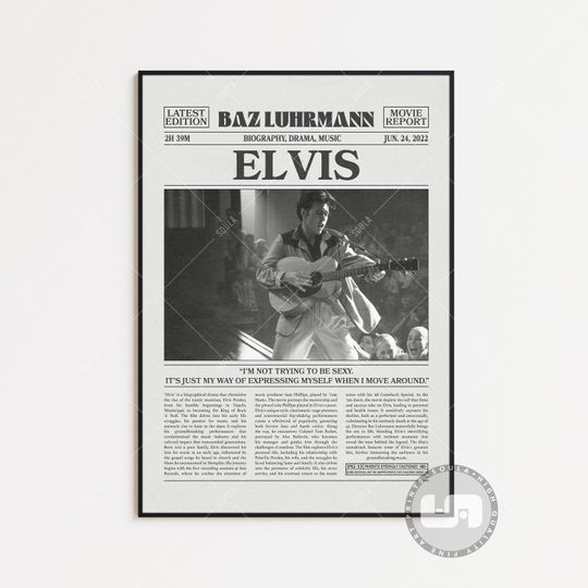 Discover Elvis Poster, Baz Luhrmann, Retro Newspaper Movie Poster, Black White Wall Art, Vintage Retro Art Print