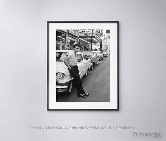 Elvis Presley Leaning on Cadillac Eldorado Vintage Poster Memphis 1956 Wall Art