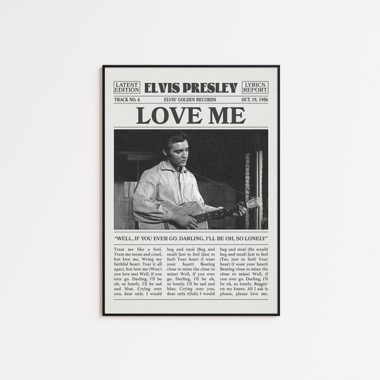 Discover Elvis Presley Retro Newspaper Print, Love Me Poster, Love Me Print, Elvis Presley Poster, Elvis' Golden Records Poster