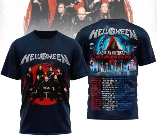 Discover Helloween 40th Anniversary North American Tour 2026 3D US T-Shirt Size S To 5XL