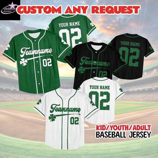 Discover Personalized St Patrick's Day Baseball Jersey,Custom Lucky Charms Baseball Jersey,Vintage Shamrock Family Baseball Jersey, Irish Lucky Shirt