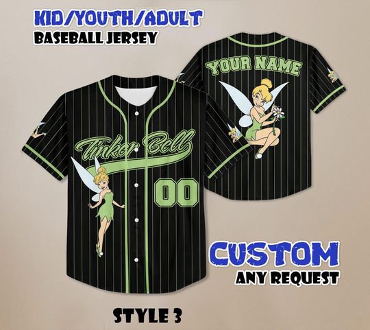 Discover Custom Tinker Bell St Patrick's Day Baseball Jersey, Disney Peter Pan Jersey Shirt