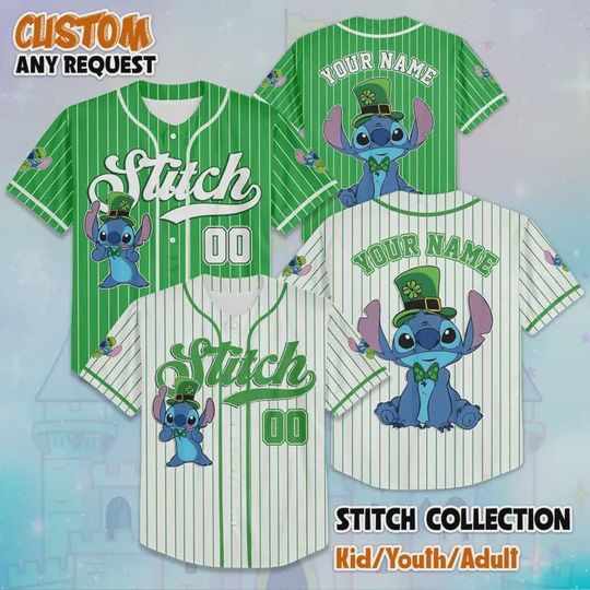 Discover Custom Disneyland Stitch St. Patricks Day Baseball Jersey, Disney Stitch and Lilo Lucky Day Jersey, Stitch St. Patricks Day Jersey Gift