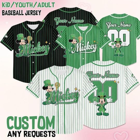 Discover Custom Disney Mickey Characters St. Patricks Day Baseball Jersey, Disney Mickey and Friends Lucky Day Jersey, Mickey St. Patricks Day Gift