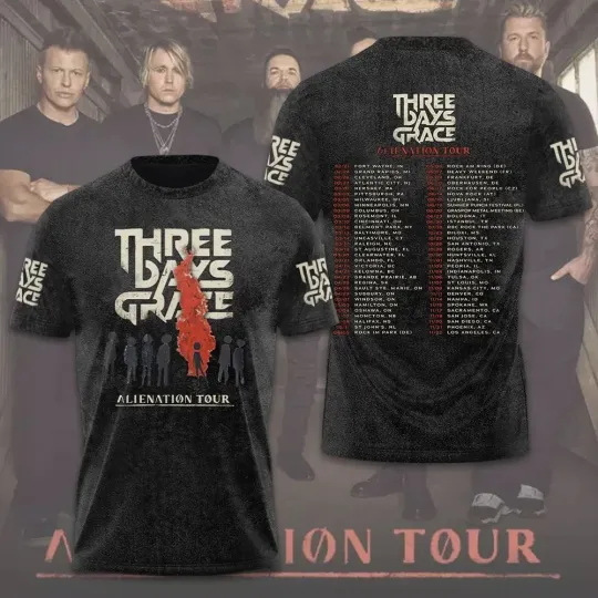 Discover Three Days Grace Alienation Tour 2026 3D Polyester T Shirt Full Size S-5XL