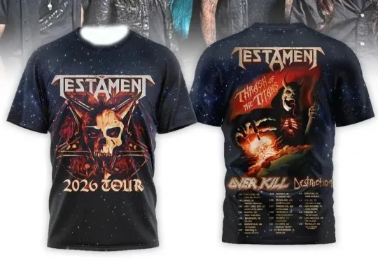 Discover Testament Band 2026 Tour Thrash Of The Titans World Tour S to 5XL 3D Shirt CK366