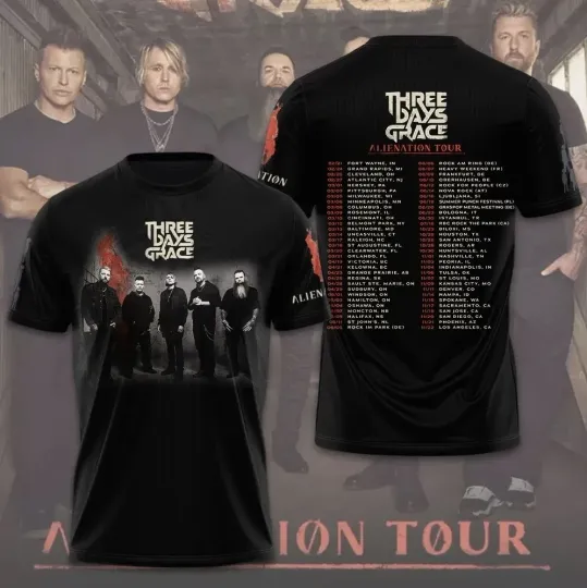 Discover Three Days Grace Alienation Tour 2026 3D Tee All Over Print Shirt S-5XL TT738