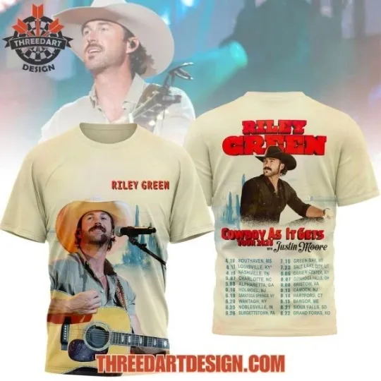 Discover Riley Green Cowboy As It Gét Tour 2026 All Over Print 3D T-Shirt