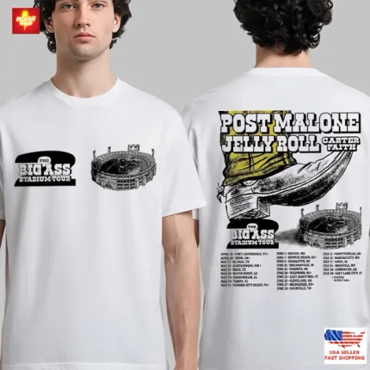 Discover Post Malone Tour 2026, Big Ass Stadium Tour & Jelly Roll Merch for Men, Women