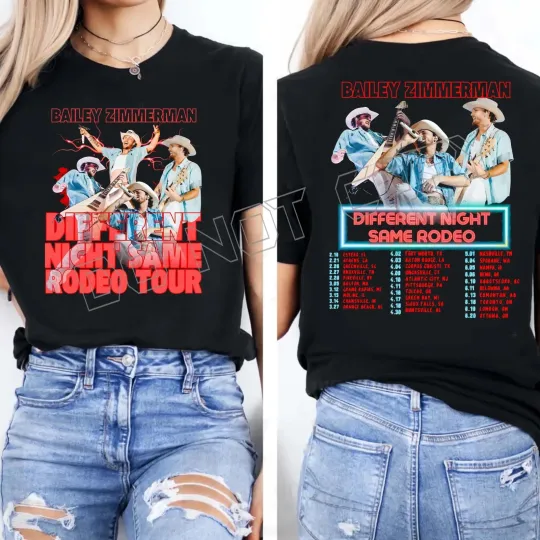 Discover Bailey Zimmerman Tour 2026 Shirt, Bailey Zimmerman Different Night Same T-Shirt
