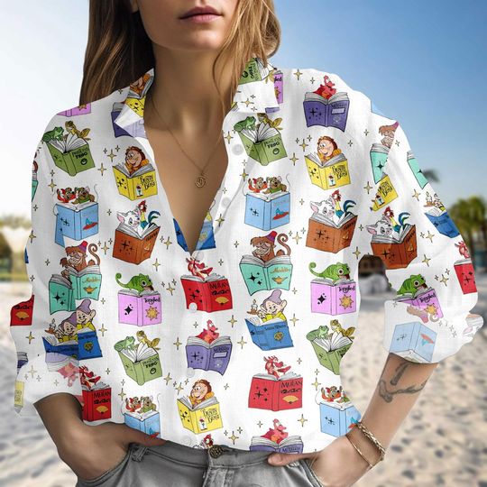 Discover Disney Princess Sidekicks Book Club Casual Women Shirt, Disney Reading Tour Women Shirt, Librarian Blouse Shirt, Book Love Gift