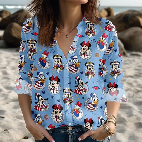 Discover Disney Cruise Mickey and Friends Long Sleeve Blouse for Women