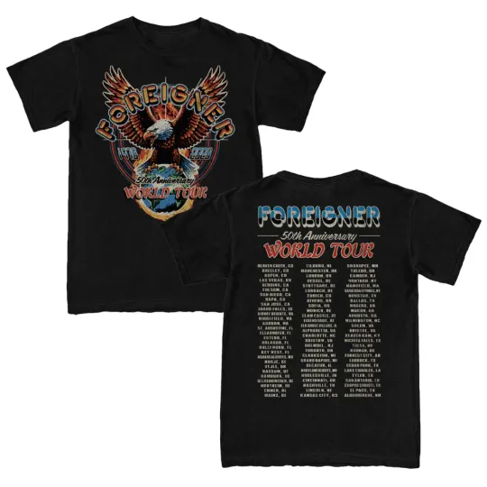 Discover Foreigner 50th Anniversary Eagle Tour Double Sided T-Shirt All Sizes