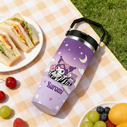 Kuromi 30oz Stainless Steel Tumbler, Purple Moon Star Travel Mug with Handle