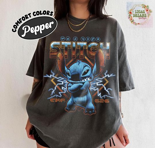 Discover Vintage Stitch Disney Graphic T-Shirt Featuring Lilo and Stitch and Experiment 626
