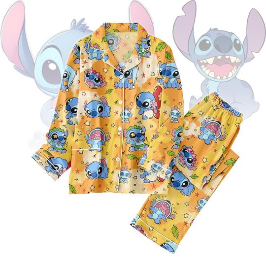 Discover Disney Stitch Pajamas Set, Lilo and Stitch Disney Sleepwear, Cute Stitch Loungewear, Disney Homewear, Hawaii Stitch Long Pyj