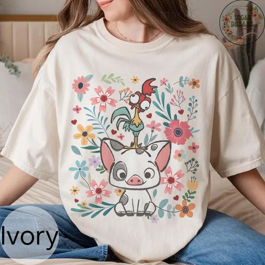 Discover Retro Moana Pua Hei Hei Floral Disney T-Shirt for Family Vacation