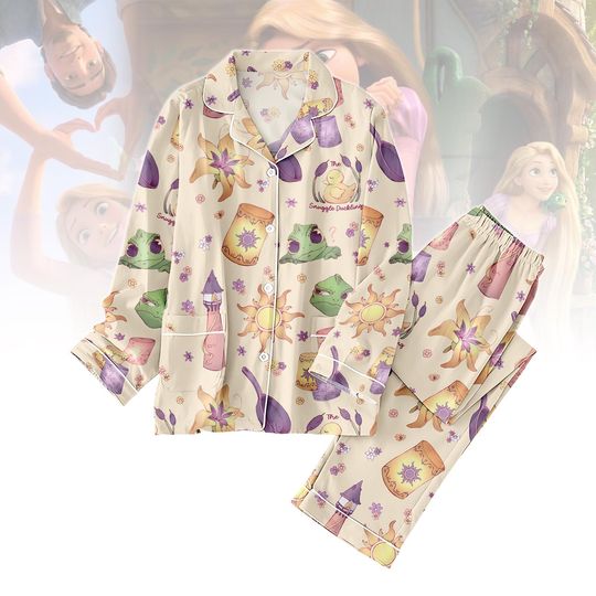 Disney Tangled Pajamas Set, Rapunzel Flynn Pascal Sleepwear, Tangled Lantern Long PJs, Disney Princess Loungewear, Disney Gift
