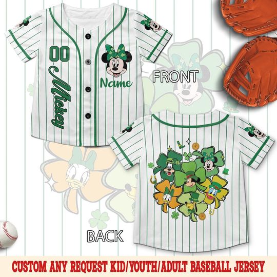 Discover Custom Disney Characters St Patricks Day Baseball Jersey, Disney Mickey and Friends Jersey, Disney Family Matching Outfit AYAO01