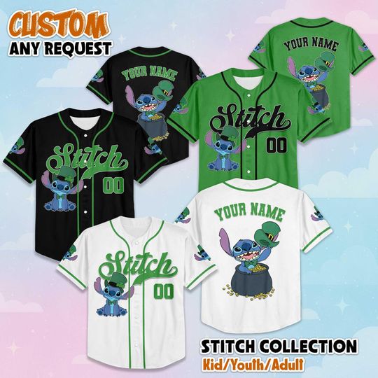 Discover Custom Stitch St. Patricks Day Baseball Jersey, Disney Lilo and Stitch Jersey, Lucky Gift, Matching Family Shirt