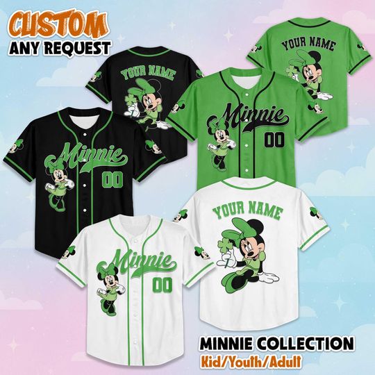 Discover Custom Minnie Mouse St. Patricks Day Baseball Jersey, Disney Mickey and Friends Shirt, Lucky Baseball Team Outfit