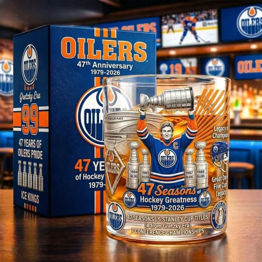 Discover Oilers 47 Seasons Of Hockey Greatness Collectors Whiskey Glass 2026