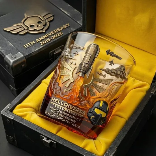 Helldivers 11Th Anniversary Managed Democracy Whiskey Glass