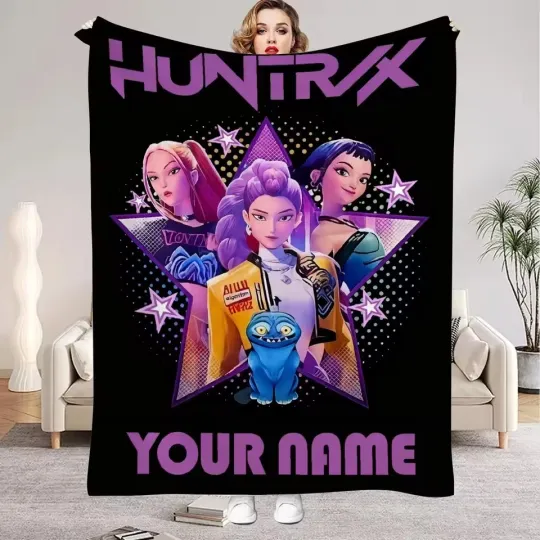 Discover Custom Kpop Anime Huntri Demon Girl Flannel Blanket – Soft Cozy Fan Gift